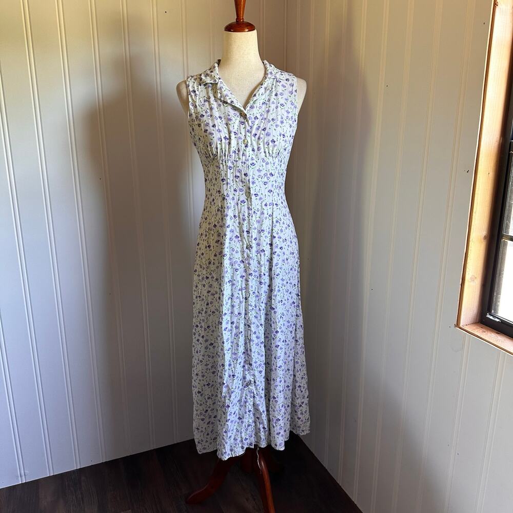 Vintage 90s Cottagecore White Floral Maxi Dress 4
